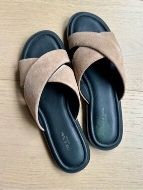 Rag & Bone Crisscross Slide Sandals in Tan Suede